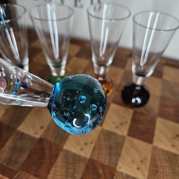 Set of 6 Vintage Bubble Ball Base Bullicante Shot Cordial Glasses MCM Bar Cart - Picture 5 of 11
